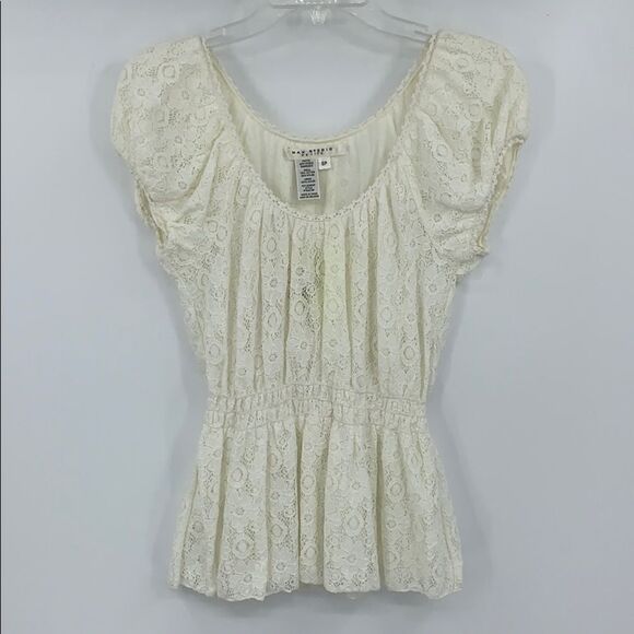 MAX STUDIO PETITE Womens SP ivory off the shoulder lace top - Picture 1 of 5